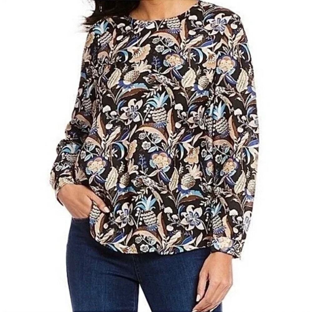 J. McLaughlin Lorinda Button-Back‎ Modal Silk Long Sleeve Blouse Size Large